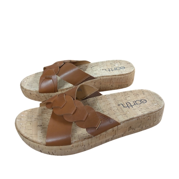 Earth Scotti Platform Leather Dark Natural Slide Sandal Size 8.5 - Picture 13 of 13